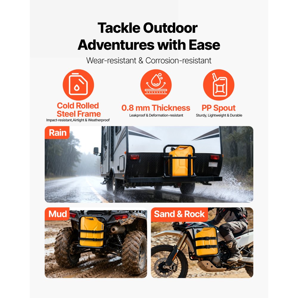Newly Upgraded Oil-Tight VEVOR Metal Fuel Container, 5.3 Gallon, Fuel Jerry Can with Spout and Comfort Handle, 6 L/min Max Flow Rate, Leakproof & Corrosion-resistant Metal Gas Tank Most Cars Motorcycle ATV UTV, Yellow