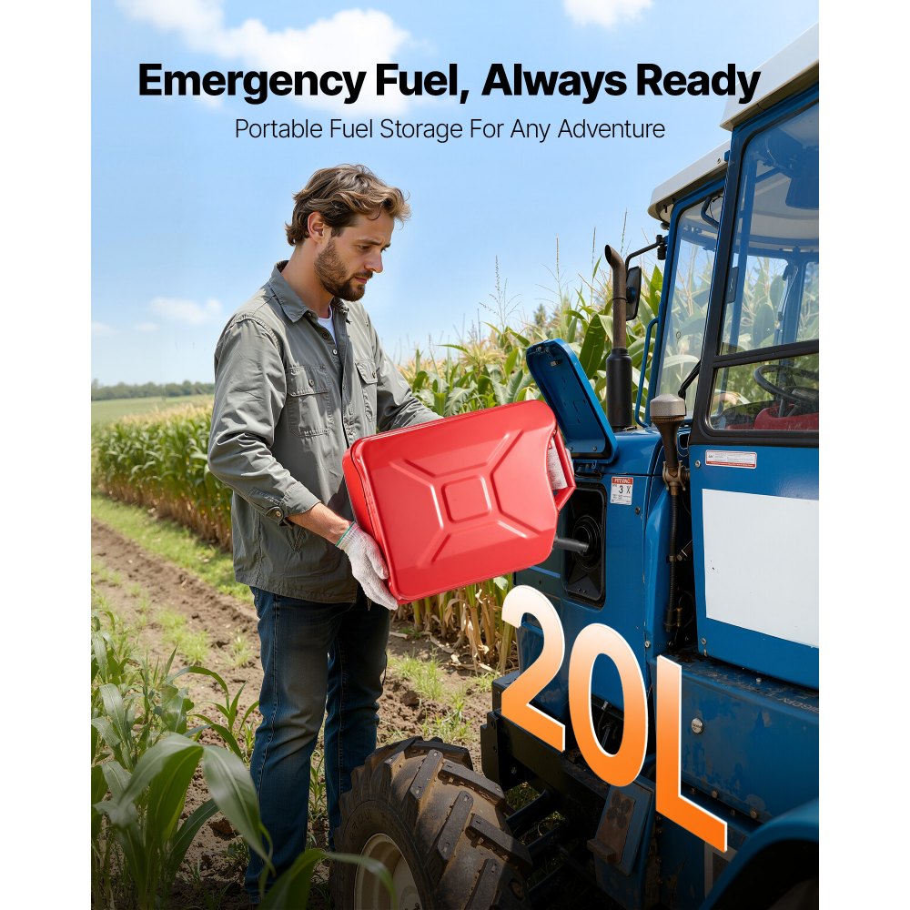 Newly Upgraded Oil-Tight！VEVOR Metal Fuel Container, 5.3 Gallon, Fuel Jerry Can with Spout and Comfort Handle, 6 L/min Max Flow Rate, Leakproof & Corrosion-resistant Metal Gas Tank Most Cars Motorcycle ATV UTV, Red