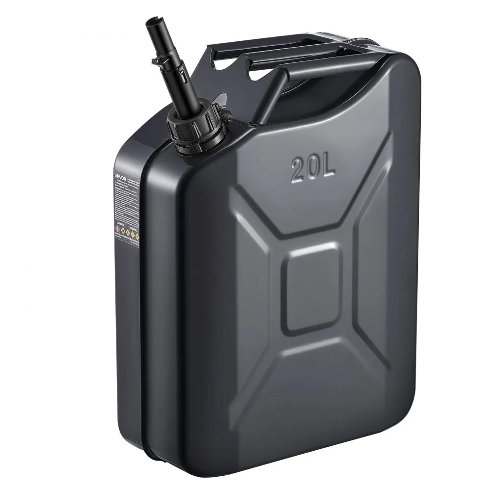 Newly Upgraded Oil-Tight！VEVOR Metal Fuel Container, 5.3 Gallon, Fuel Jerry Can with Spout and Comfort Handle, 6 L/min Max Flow Rate, Leakproof & Corrosion-resistant Metal Gas Tank Most Cars Motorcycle ATV UTV, Black