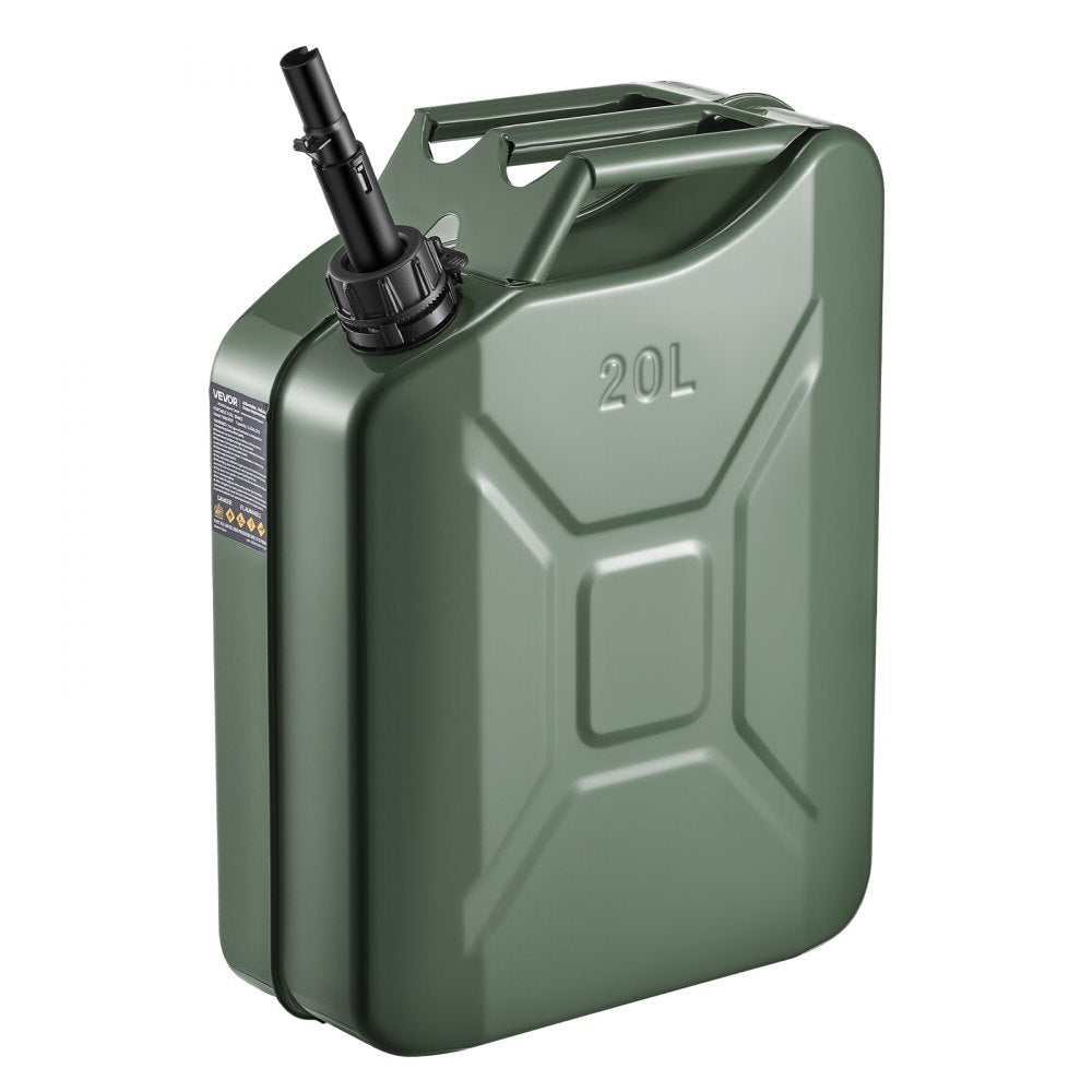Newly Upgraded Oil-Tight！VEVOR Metal Fuel Container, 5.3 Gallon, Fuel Jerry Can with Spout and Comfort Handle, 6 L/min Max Flow Rate, Leakproof & Corrosion-resistant Metal Gas Tank Most Cars Motorcycle ATV UTV, Green
