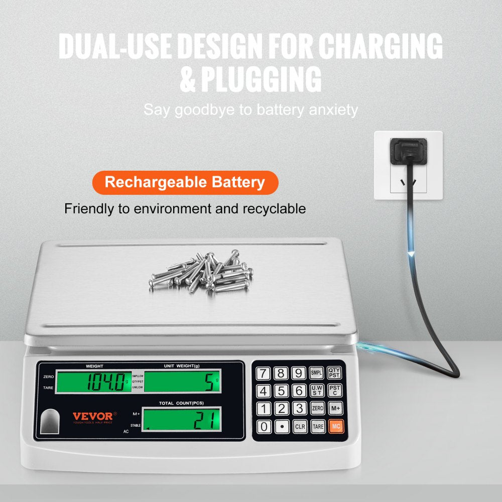 VEVOR Industrial Counting Scale, 30 kg x 1 g, Digital Scale for Parts and Coins, g/kg/lb Units, Electronic Gram Scale Inventory Piece Counting Scale Kitchen Jewelry Counting Scale with 3 LCD Screens