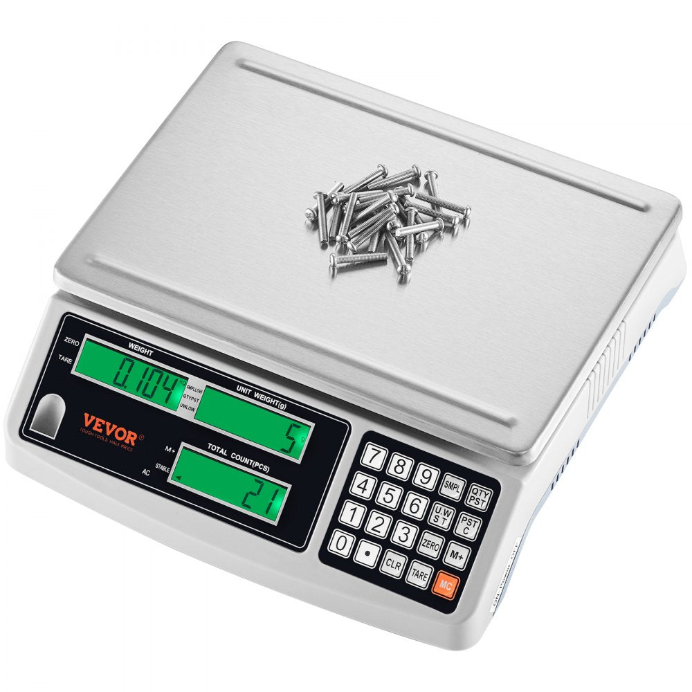 VEVOR Industrial Counting Scale, 30 kg x 1 g, Digital Scale for Parts and Coins, g/kg/lb Units, Electronic Gram Scale Inventory Piece Counting Scale Kitchen Jewelry Counting Scale with 3 LCD Screens