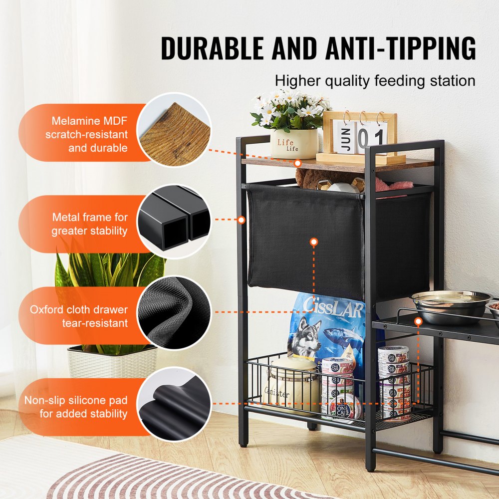 VEVOR Pet Feeding Station with Storage, Elevated Dog Bowls, Raised Dog Bowl Stand, Dog Food Storage and Feeder Station with Storage Shelves, Pet Toy Storage Organizer, for Large Medium Small Dogs