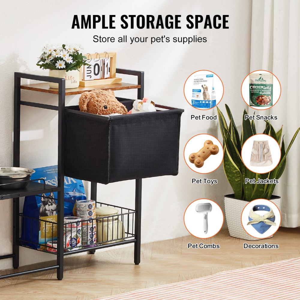VEVOR Pet Feeding Station with Storage, Elevated Dog Bowls, Raised Dog Bowl Stand, Dog Food Storage and Feeder Station with Storage Shelves, Pet Toy Storage Organizer, for Large Medium Small Dogs