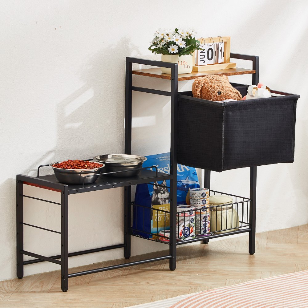 VEVOR Pet Feeding Station with Storage, Elevated Dog Bowls, Raised Dog Bowl Stand, Dog Food Storage and Feeder Station with Storage Shelves, Pet Toy Storage Organizer, for Large Medium Small Dogs