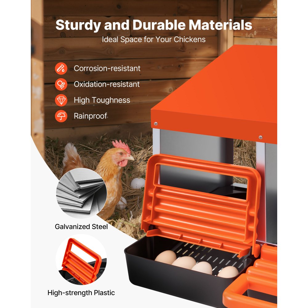 VEVOR Chicken Nest Box, 4-Compartment, 15 to 30 in Stable & Corrosion-Resistant Metal Nesting Boxes with Inclined Nesting Boxes, Bottom Holes & Resting Platform, Fit for Different Chicken Breeds