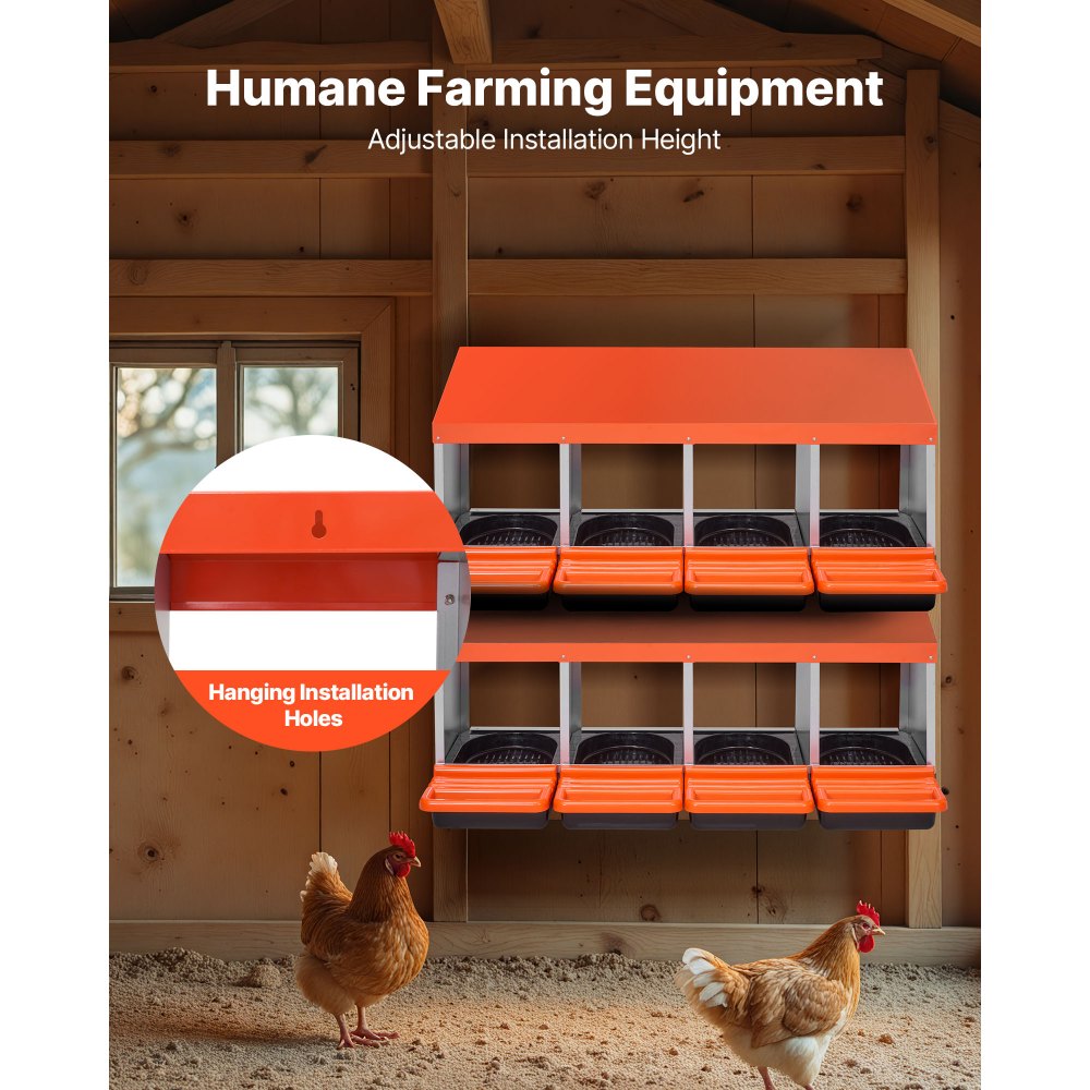 VEVOR Chicken Nest Box, 4-Compartment, 15 to 30 in Stable & Corrosion-Resistant Metal Nesting Boxes with Inclined Nesting Boxes, Bottom Holes & Resting Platform, Fit for Different Chicken Breeds