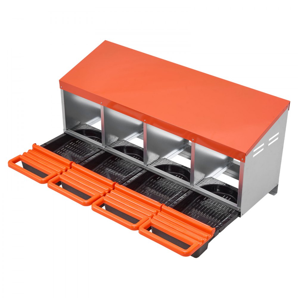 VEVOR Chicken Nest Box, 4-Compartment, 15 to 30 in Stable & Corrosion-Resistant Metal Nesting Boxes with Inclined Nesting Boxes, Bottom Holes & Resting Platform, Fit for Different Chicken Breeds