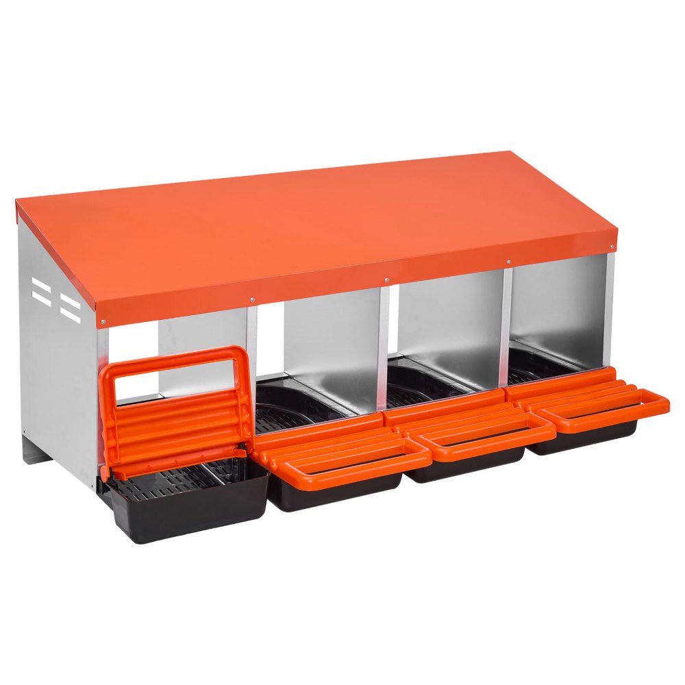 VEVOR Chicken Nest Box, 4-Compartment, 15 to 30 in Stable & Corrosion-Resistant Metal Nesting Boxes with Inclined Nesting Boxes, Bottom Holes & Resting Platform, Fit for Different Chicken Breeds