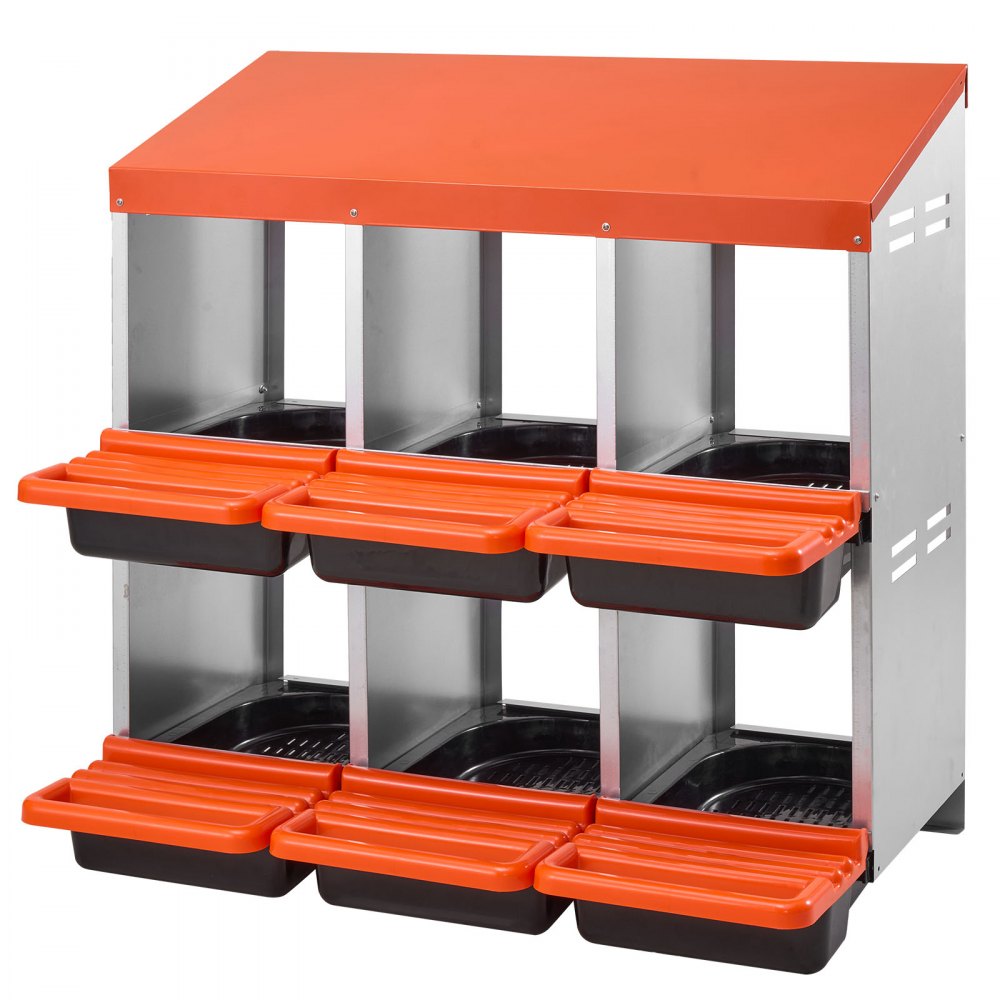VEVOR Chicken Nest Box, 6-Compartment, 30 to 45 in Stable & Corrosion-Resistant Metal Nesting Boxes with Inclined Nesting Boxes, Bottom Holes & Resting Platform, Fit for Different Chicken Breeds