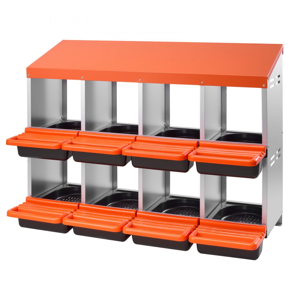 VEVOR 2 Tiers Chicken Nesting Boxes, 8 Compartments, Metal Egg Laying Boxes with Protective Collection Lids, Roll Out Nesting Box, Easy to Assemble, Ideal for Hens, Ducks, Chickens, and Other Poultry
