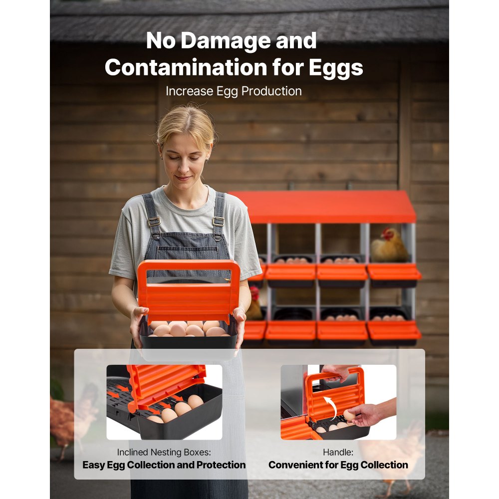 VEVOR Chicken Nest Box, 8-Compartment, 30 to 45 in Stable & Corrosion-Resistant Metal Nesting Boxes with Inclined Nesting Boxes, Bottom Holes & Resting Platform, Fit for Different Chicken Breeds