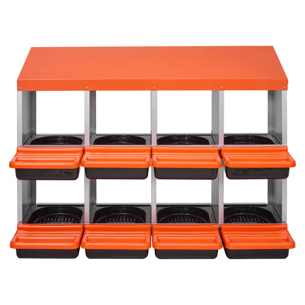 VEVOR Chicken Nest Box, 8-Compartment, 30 to 45 in Stable & Corrosion-Resistant Metal Nesting Boxes with Inclined Nesting Boxes, Bottom Holes & Resting Platform, Fit for Different Chicken Breeds