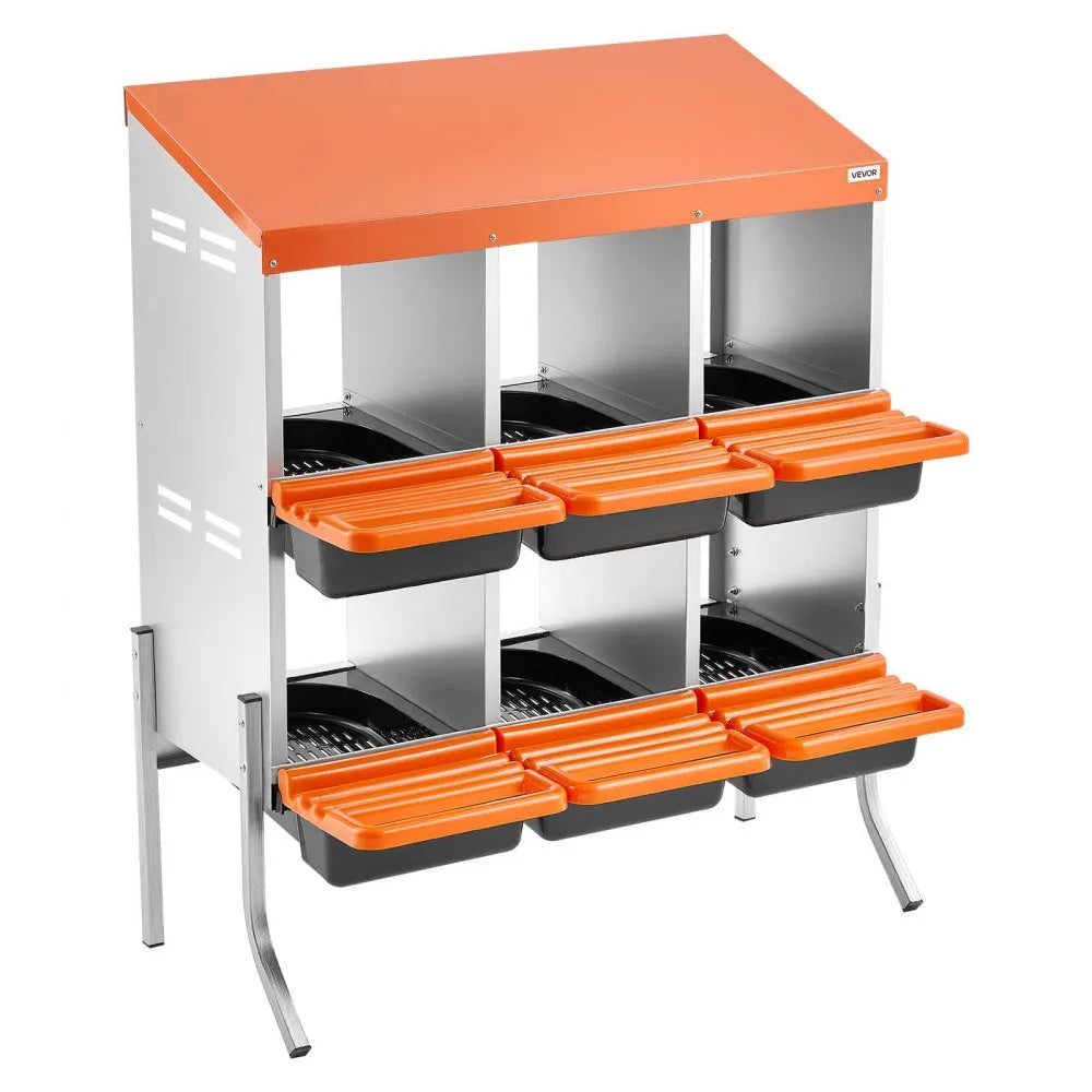 VEVOR Chicken Nesting Boxes, 6 Compartments, with Support Legs, Easy Egg Collection, Galvanized Steel and High-Strength Plastic, Roll Away Nesting Boxes for Chickens and Hens Laying Eggs, Orange