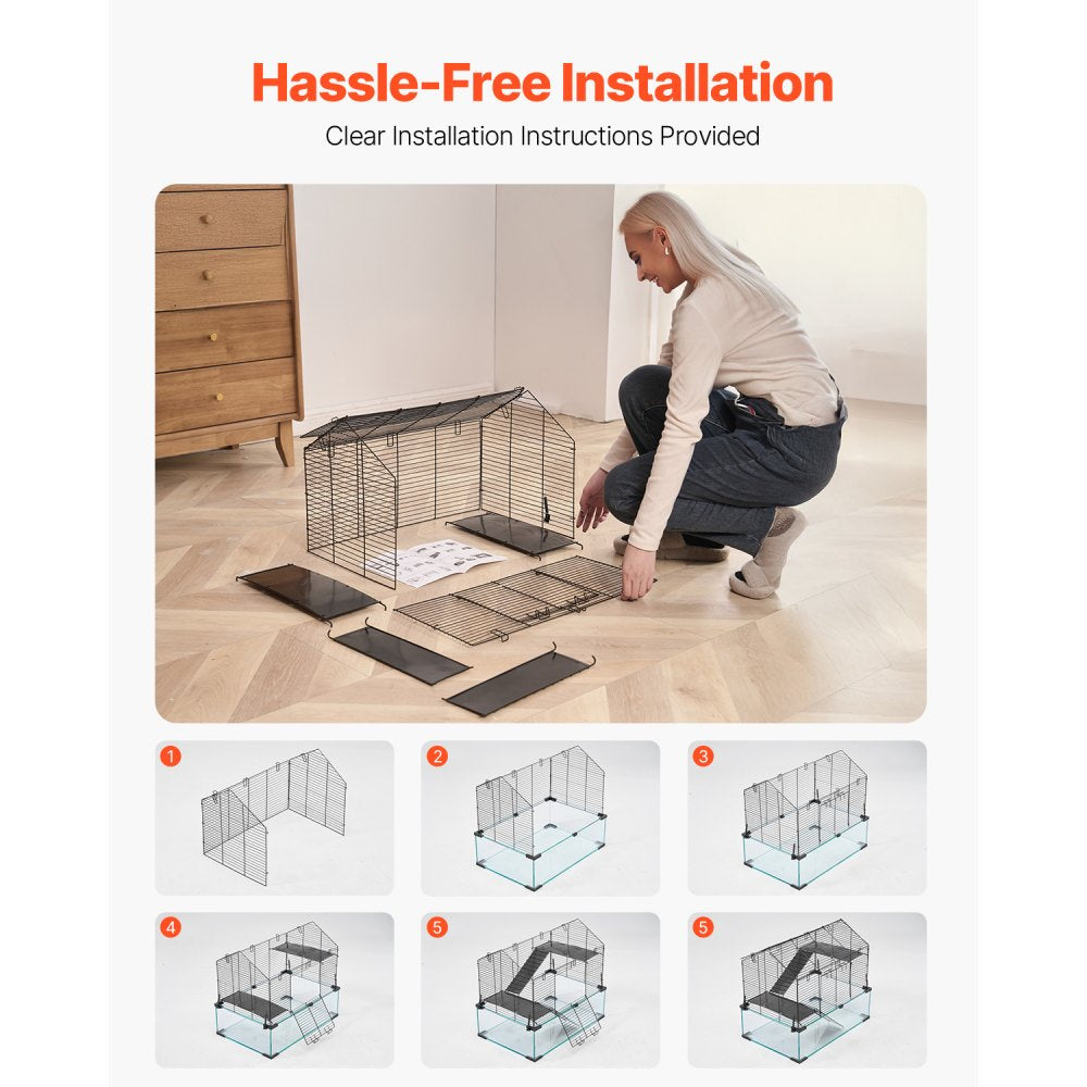 VEVOR Hamster Cage, 360° Viewing Transparent Hamster Habitats, Small Animal Cage, 22.8 x 15 x 21.3 in, Ventilated Pet Mouse Cages with Water Bottle, Portable Hamster House for Rats, Guinea Pigs