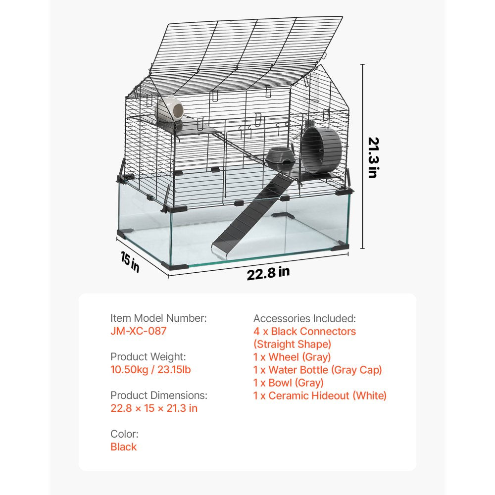 VEVOR Hamster Cage, 360° Viewing Transparent Hamster Habitats, Small Animal Cage, 22.8 x 15 x 21.3 in, Ventilated Pet Mouse Cages with Water Bottle, Portable Hamster House for Rats, Guinea Pigs