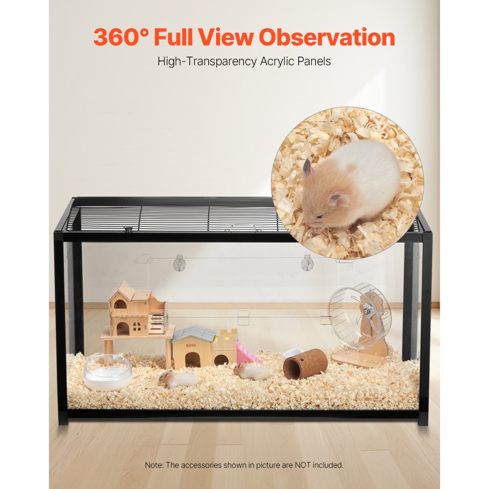 VEVOR Hamster Cage, 360° Viewing Transparent Hamster Habitats, Small Animal Cage, 37.8 x 18.5 x 21.7 in, Ventilated Pet Mouse Cages with Front Door, Portable Hamster House for Rats, Guinea Pigs