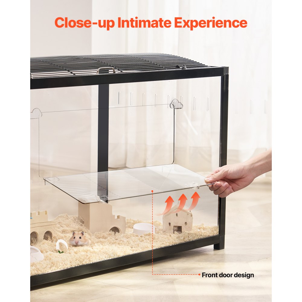 VEVOR Hamster Cage, 360° Viewing Transparent Hamster Habitats, Small Animal Cage, 37.8 x 18.5 x 21.7 in, Ventilated Pet Mouse Cages with Front Door, Portable Hamster House for Rats, Guinea Pigs