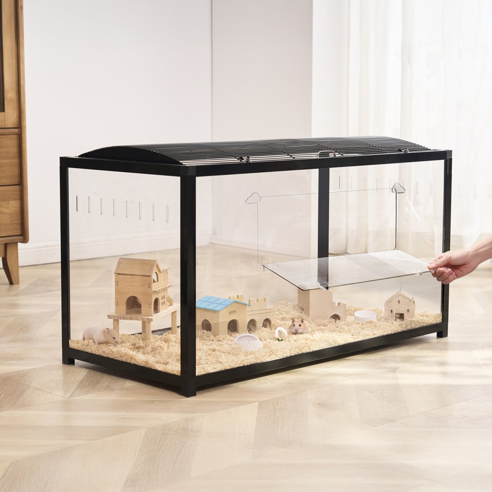 VEVOR Hamster Cage, 360° Viewing Transparent Hamster Habitats, Small Animal Cage, 37.8 x 18.5 x 21.7 in, Ventilated Pet Mouse Cages with Front Door, Portable Hamster House for Rats, Guinea Pigs