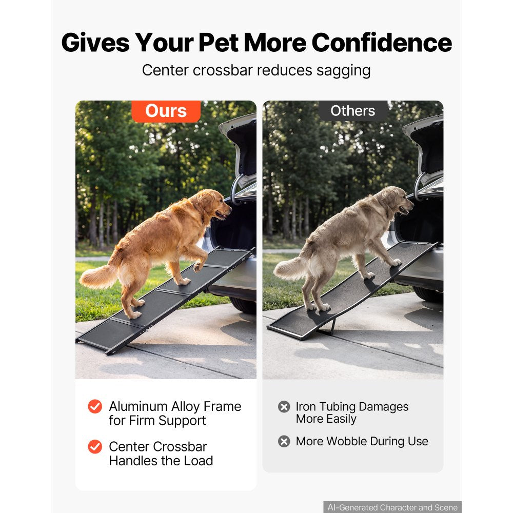 VEVOR Dog Ramp for Car 63" L x 17" W Foldable Pet Ramp Sandpaper Surface, for SUV Car Truck Outdoor, 250 lbs Capacity, Extra Long and Wide Gentler Climb, Non-Slip Portable for Medium & Large Dogs