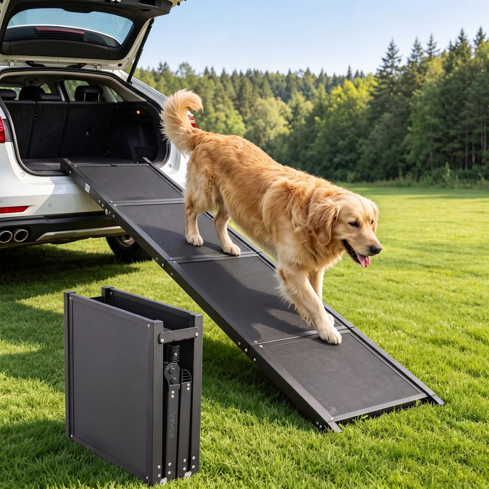 VEVOR Dog Ramp for Car 63" L x 17" W Foldable Pet Ramp Sandpaper Surface, for SUV Car Truck Outdoor, 250 lbs Capacity, Extra Long and Wide Gentler Climb, Non-Slip Portable for Medium & Large Dogs