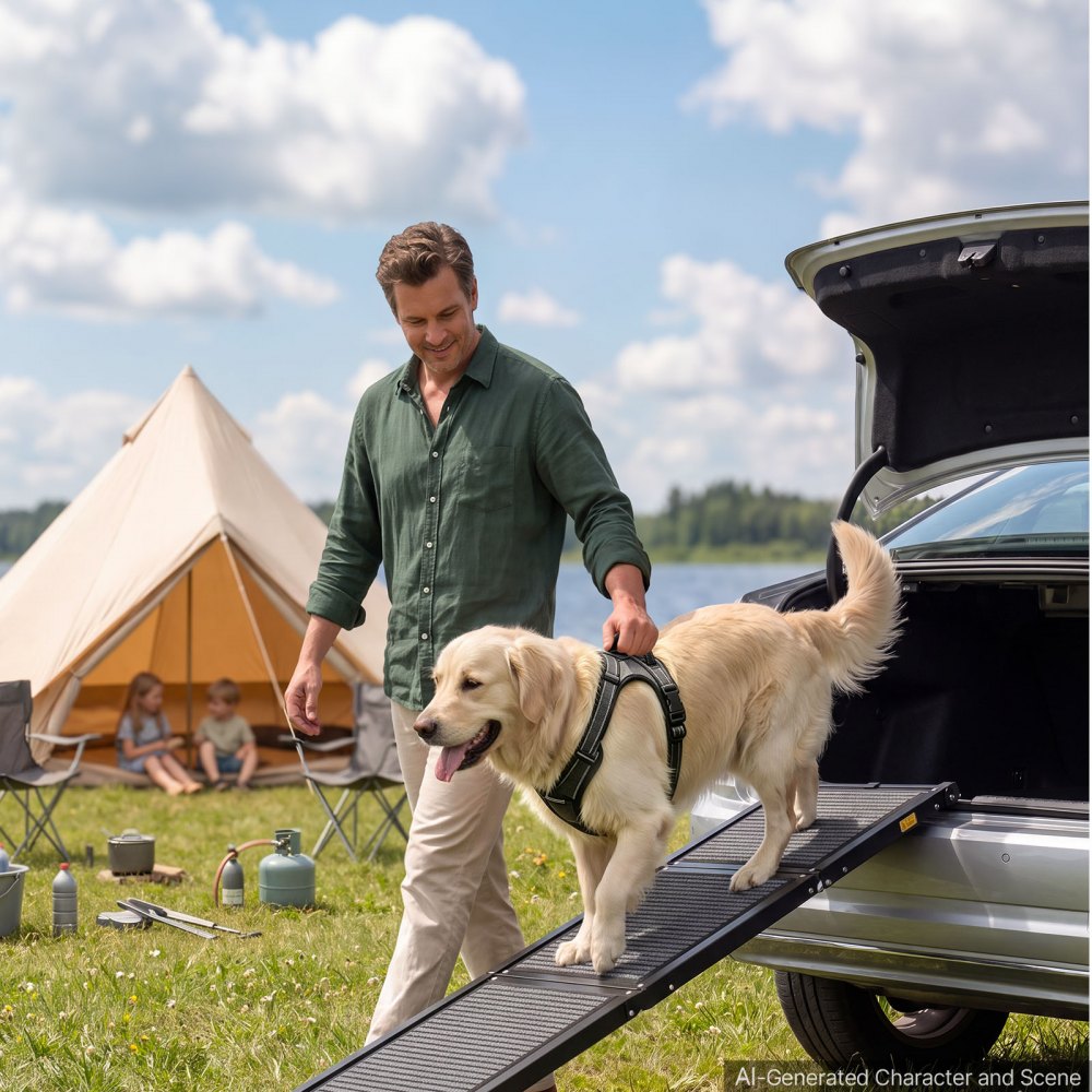 VEVOR Dog Ramp for Car 63" L x 17" W Foldable Pet Ramp with Felt Surface, for SUV Car Truck Outdoor, 250 lbs Capacity, Extra Long and Wide Gentler Climb, Non-Slip Portable for Medium & Large Dogs