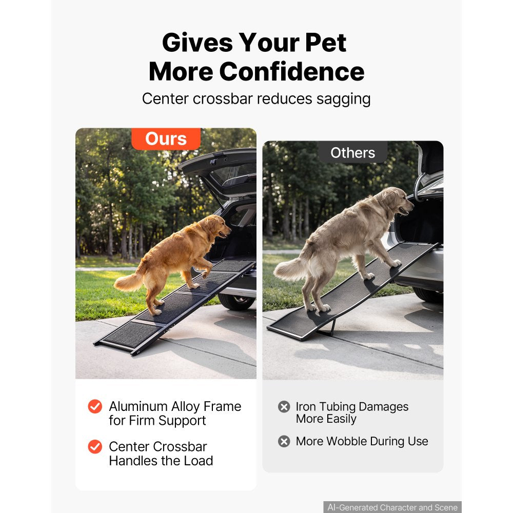VEVOR Dog Ramp for Car 71" L x 17" W Foldable Pet Ramp with Felt Surface, for SUV Car Truck Outdoor, 250 lbs Capacity, Extra Long and Wide Gentler Climb, Non-Slip Portable for Medium & Large Dogs