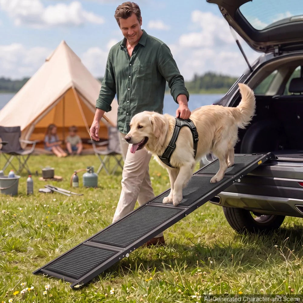 VEVOR Dog Ramp for Car 71" L x 17" W Foldable Pet Ramp with Felt Surface, for SUV Car Truck Outdoor, 250 lbs Capacity, Extra Long and Wide Gentler Climb, Non-Slip Portable for Medium & Large Dogs