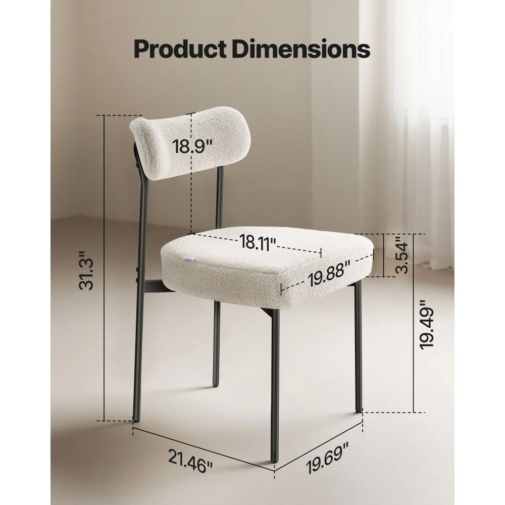 VEVOR Boucle Dining Chairs Set of 4, Mid Century Modern Sherpa Accent Chairs, Upholstered Side Chair for Dining Table, Space-Saving White Kitchen Table Chair with Curved Backrest and Black Metal Legs