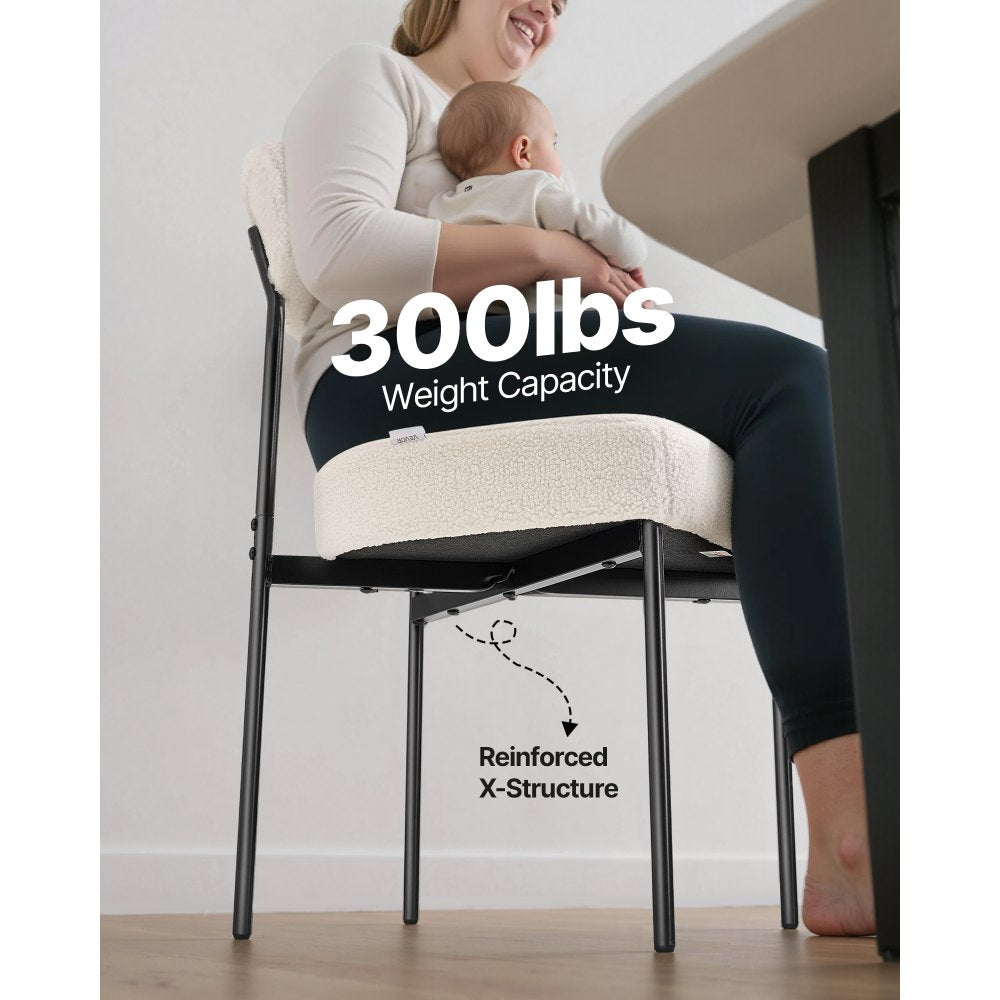 VEVOR Boucle Dining Chairs Set of 4, Mid Century Modern Sherpa Accent Chairs, Upholstered Side Chair for Dining Table, Space-Saving White Kitchen Table Chair with Curved Backrest and Black Metal Legs