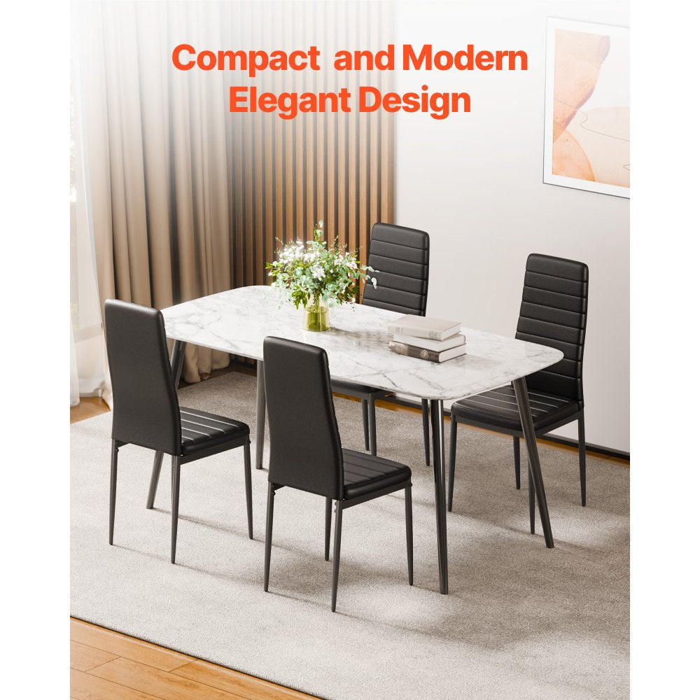 VEVOR Modern Dining Room Accent Chairs Set of 4, Upholstered Leather Side Chair for Dining Tables, Space-Saving Kitchen Table Chair with Thick Cushions and Metal Legs, Black