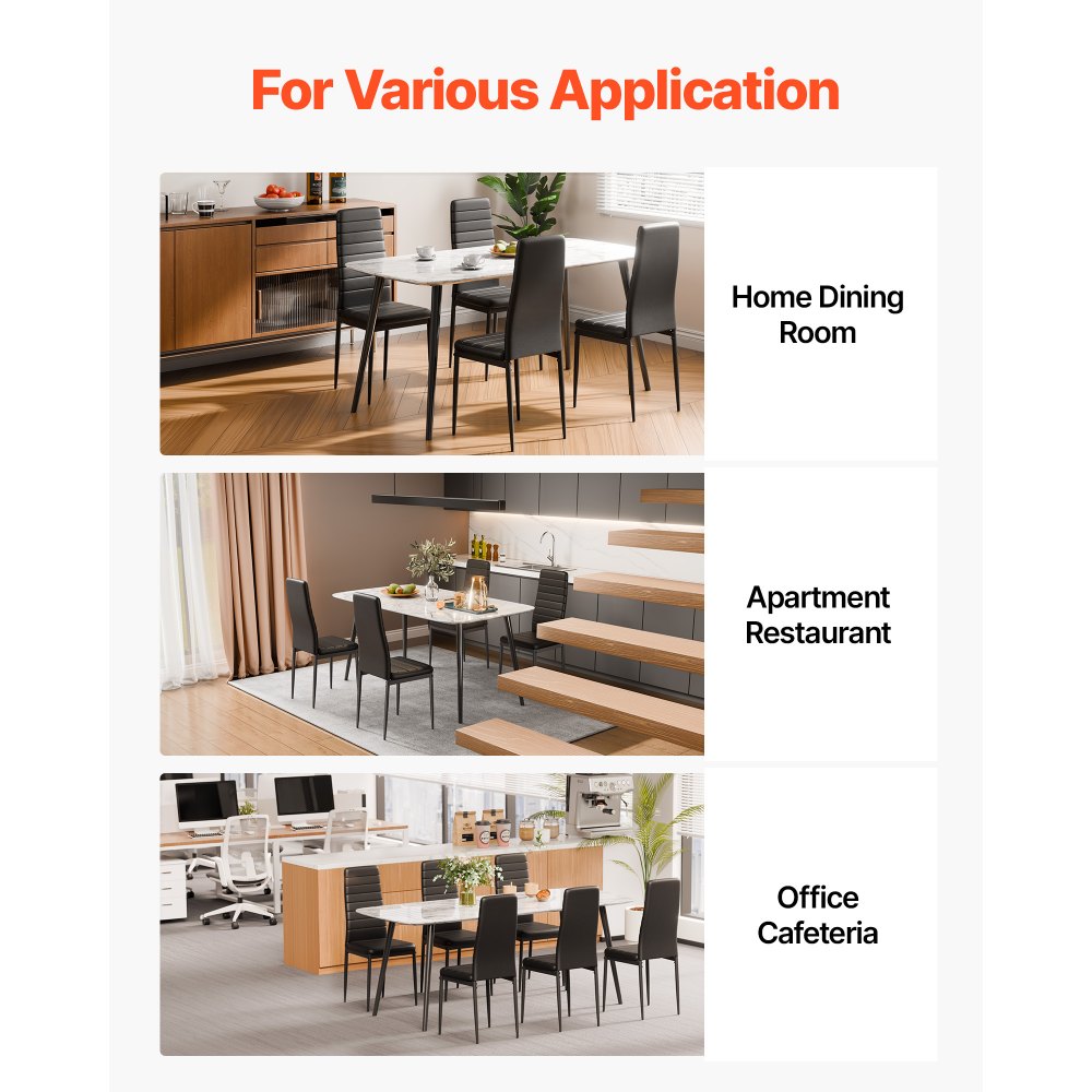 VEVOR Modern Dining Room Accent Chairs Set of 4, Upholstered Leather Side Chair for Dining Tables, Space-Saving Kitchen Table Chair with Thick Cushions and Metal Legs, Black