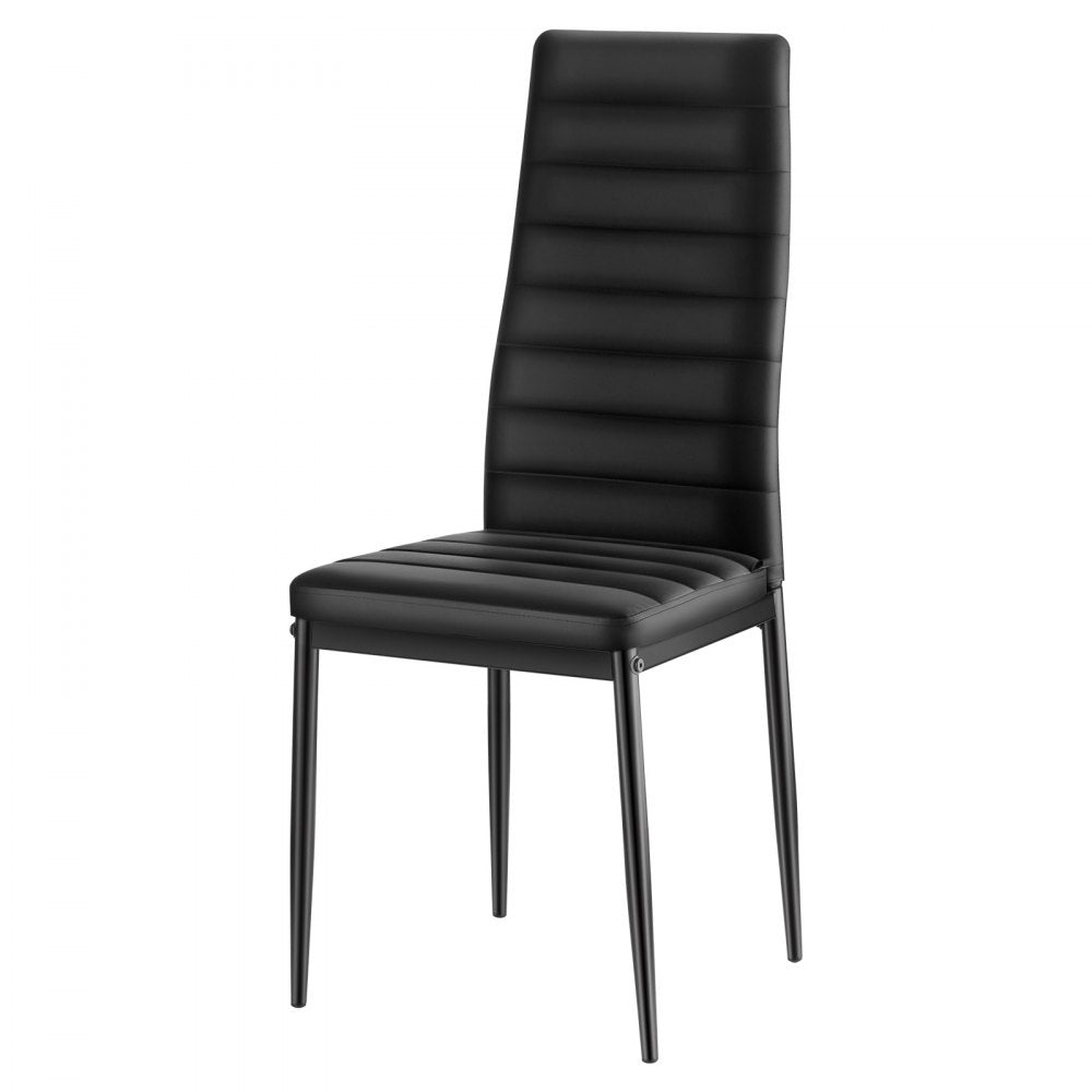 VEVOR Modern Dining Room Accent Chairs Set of 4, Upholstered Leather Side Chair for Dining Tables, Space-Saving Kitchen Table Chair with Thick Cushions and Metal Legs, Black