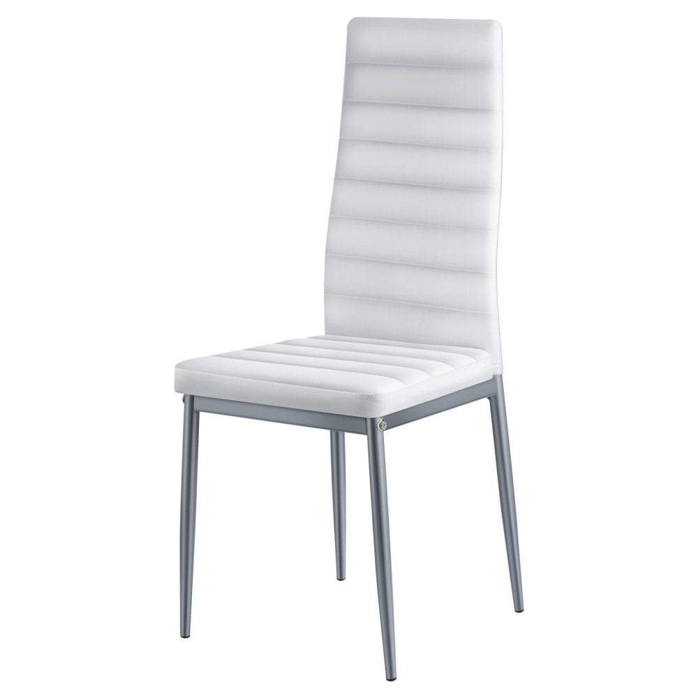 VEVOR Modern Dining Room Accent Chairs Set of 6, Upholstered Leather Side Chair for Dining Tables, Space-Saving Kitchen Table Chair with Thick Cushions and Metal Legs, White