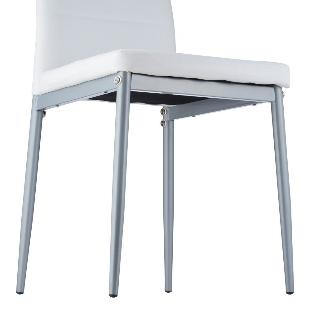 VEVOR Modern Dining Room Accent Chairs Set of 6, Upholstered Leather Side Chair for Dining Tables, Space-Saving Kitchen Table Chair with Thick Cushions and Metal Legs, White