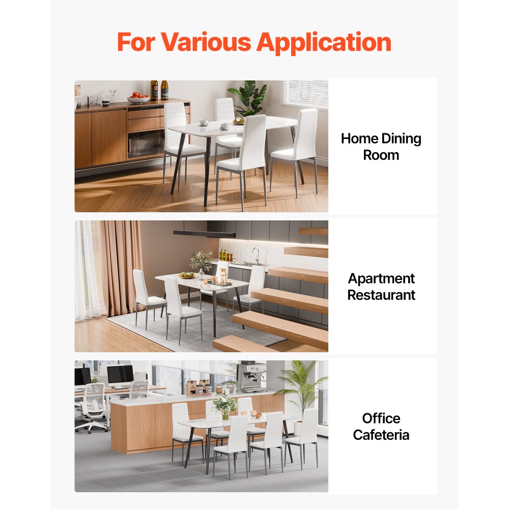 VEVOR Modern Dining Room Accent Chairs Set of 4, Upholstered Leather Side Chair for Dining Tables, Space-Saving Kitchen Table Chair with Thick Cushions and Metal Legs, White