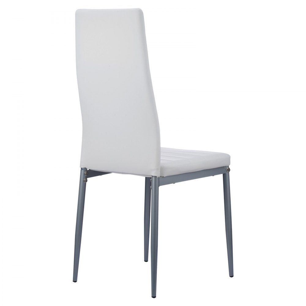 VEVOR Modern Dining Room Accent Chairs Set of 4, Upholstered Leather Side Chair for Dining Tables, Space-Saving Kitchen Table Chair with Thick Cushions and Metal Legs, White