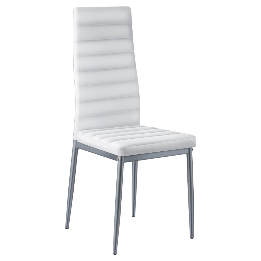 VEVOR Modern Dining Room Accent Chairs Set of 4, Upholstered Leather Side Chair for Dining Tables, Space-Saving Kitchen Table Chair with Thick Cushions and Metal Legs, White