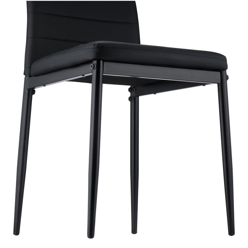 VEVOR Modern Dining Room Accent Chairs Set of 6, Upholstered Leather Side Chair for Dining Tables, Space-Saving Kitchen Table Chair with Thick Cushions and Metal Legs, Black