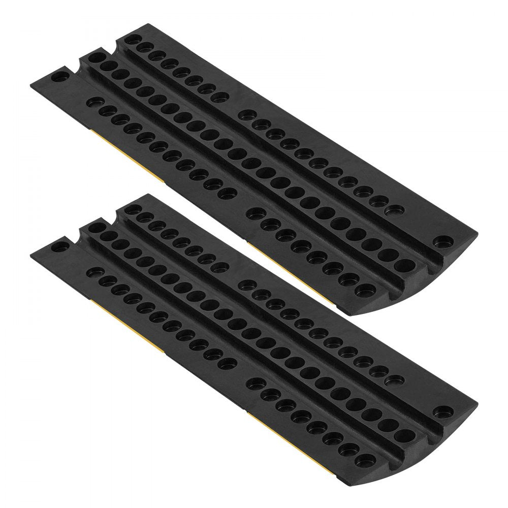 VEVOR 40 in Rubber Speed Bump, 2 Pack, 2 Channel Heavy Duty Traffic Speed Hump, 22000 lbs/Axle Load Capacity, Cable Protector Ramp with Expansion Screws, for Asphalt Concrete Gravel Driveway and Road