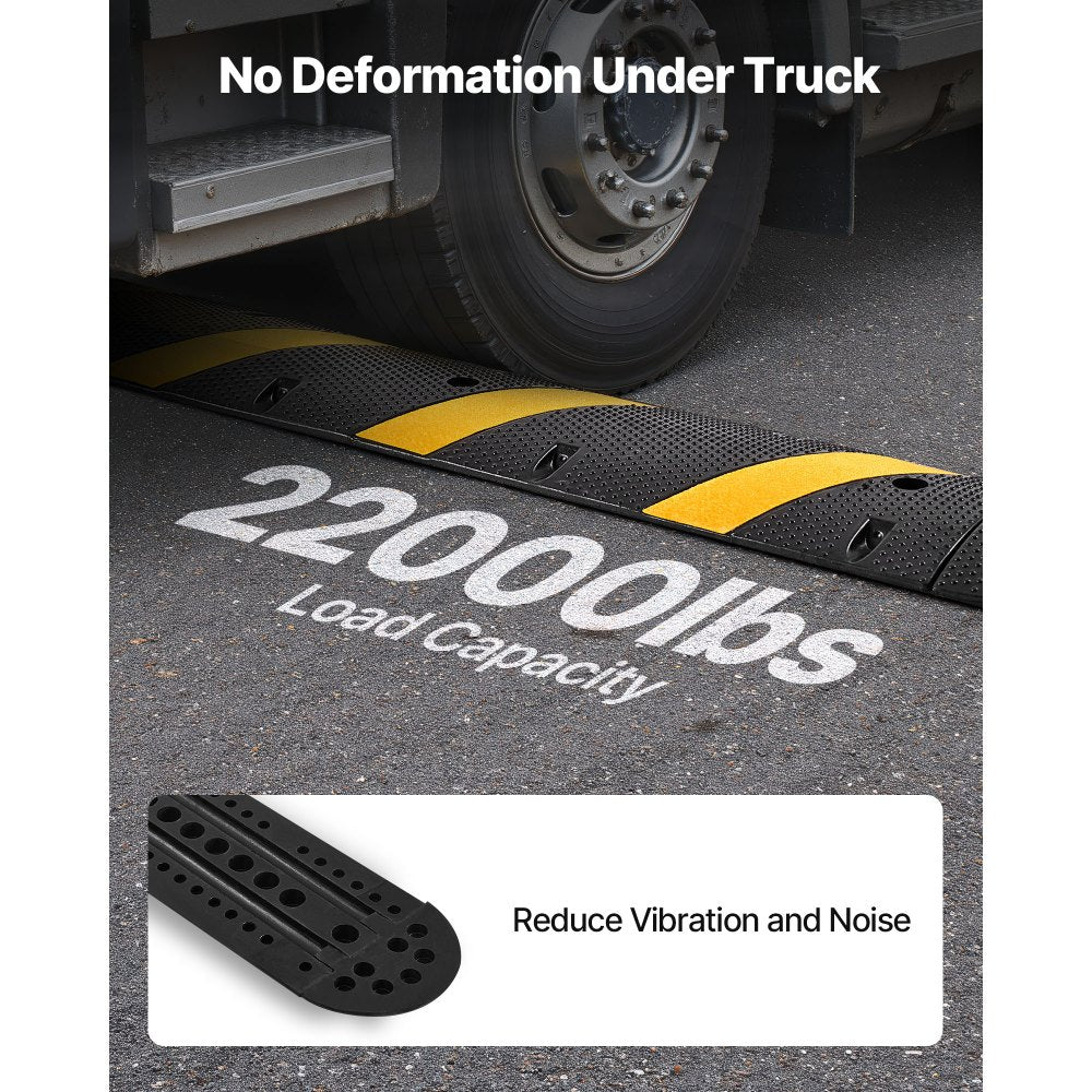 VEVOR 6FT Rubber Speed Bump, 2 Channel, Heavy Duty Traffic Speed Hump, 22000 lbs/axle Load Capacity, 72 in Cable Protector Ramp with Expansion Screws, for Asphalt Concrete Gravel Driveway Road, 1 Pack