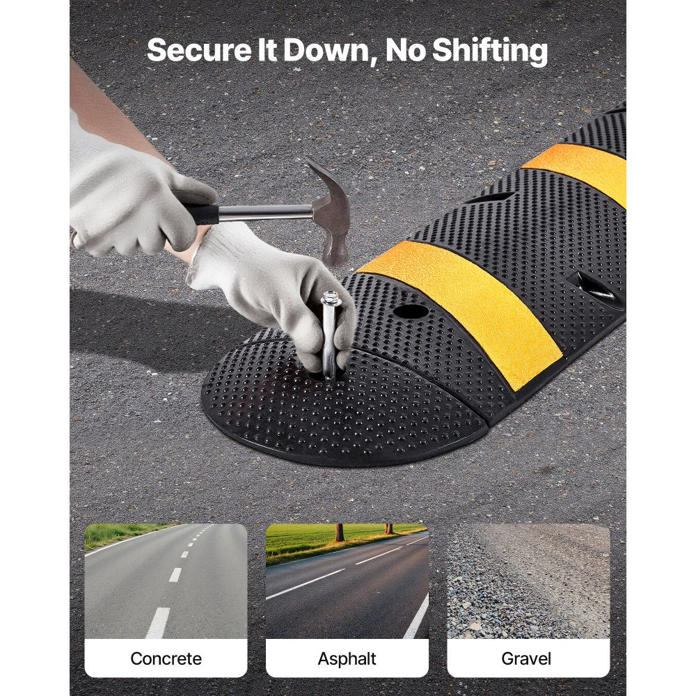 VEVOR 6FT Rubber Speed Bump, 2 Channel, Heavy Duty Traffic Speed Hump, 22000 lbs/axle Load Capacity, 72 in Cable Protector Ramp with Expansion Screws, for Asphalt Concrete Gravel Driveway Road, 1 Pack