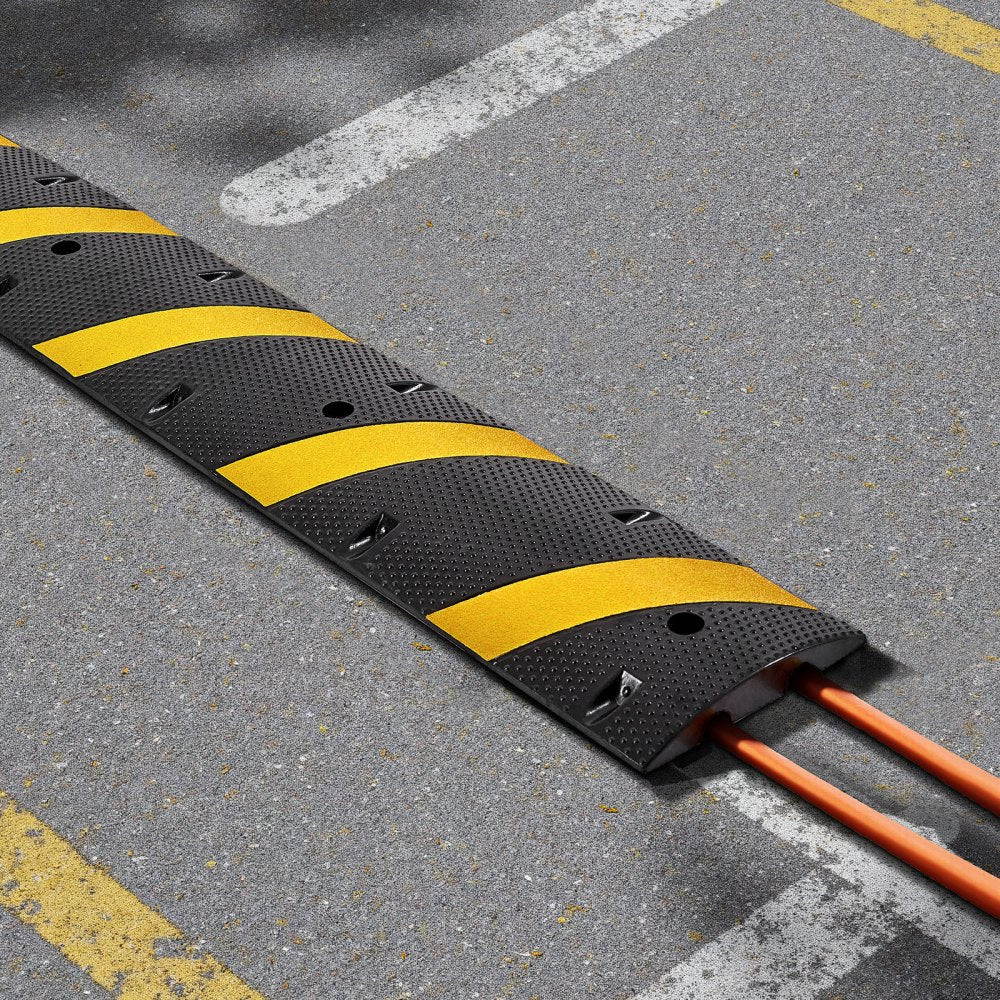 VEVOR 6FT Rubber Speed Bump, 2 Channel, Heavy Duty Traffic Speed Hump, 22000 lbs/axle Load Capacity, 72 in Cable Protector Ramp with Expansion Screws, for Asphalt Concrete Gravel Driveway Road, 1 Pack