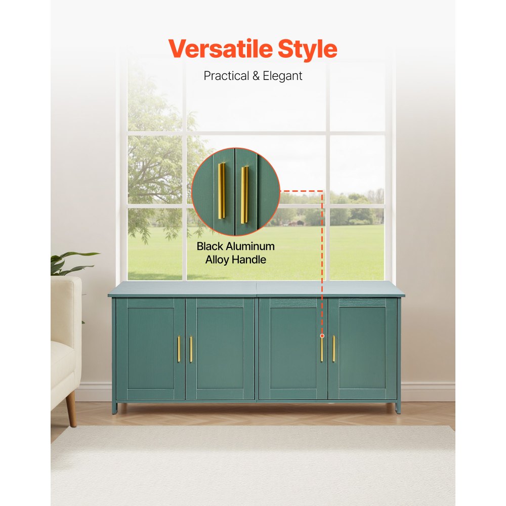 VEVOR Cat Litter Box Enclosure for Multi Cats, 47.2 in Hidden Litter Box Cabinet with 4 Doors & 2 Entries, Indoor Cat Washroom, Wooden Kitty House Furniture Side Table, Fit Most Litterboxes, Green