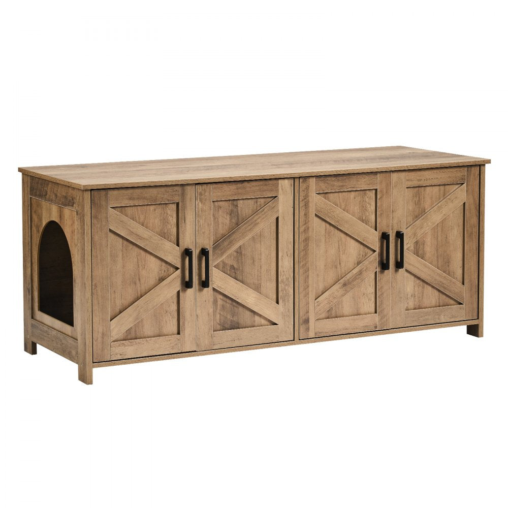 VEVOR Cat Litter Box Enclosure for 2 Cats, Litter Box Furniture Hidden with Double Rooms, Wooden Cat Box Cabinet Fit Most of Litter Box, 47.2"L x 18.5"W x 19.7"H, Greige