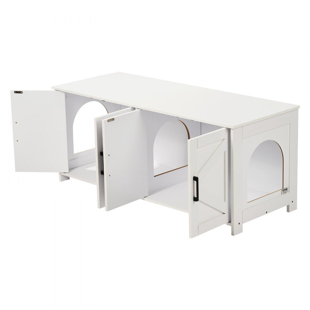VEVOR Cat Litter Box Enclosure for 2 Cats, Litter Box Furniture Hidden with Double Rooms, Wooden Cat Box Cabinet Fit Most of Litter Box, 47.2"L x 18.5"W x 19.7"H, White