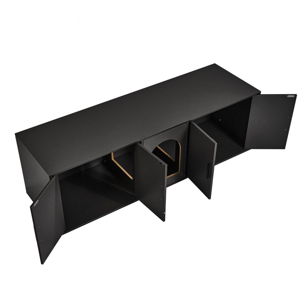 VEVOR Cat Litter Box Enclosure for 2 Cats, 57.9 in Hidden Litter Furniture, Double Room Large Cat Washroom Cabinet, Indoor Wooden Pet House TV Stand Side Table, Fit Most of Litterbox, Black