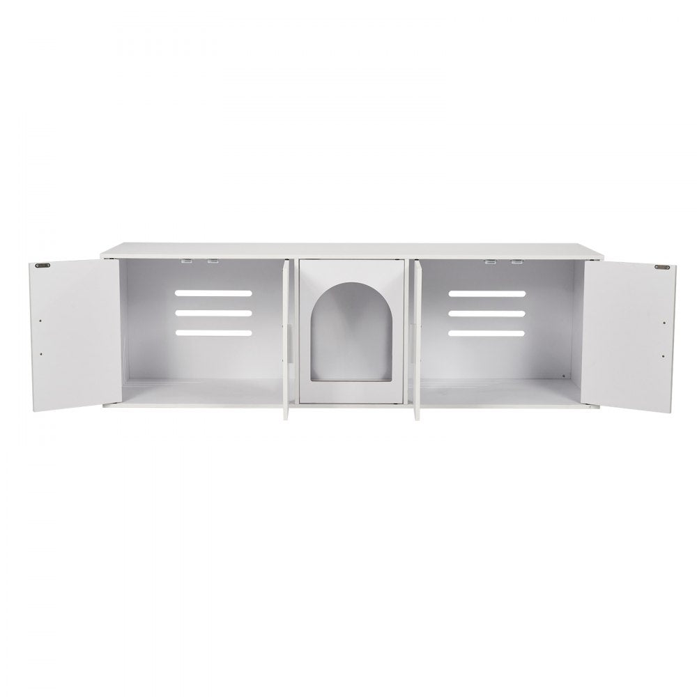 VEVOR Cat Litter Box Enclosure for 2 Cats, Litter Box Furniture Hidden with Double Rooms, Wooden Cat Box Cabinet Fit Most of Litter Box, 57.9"L x 18.3"W  x 17.9"H, White