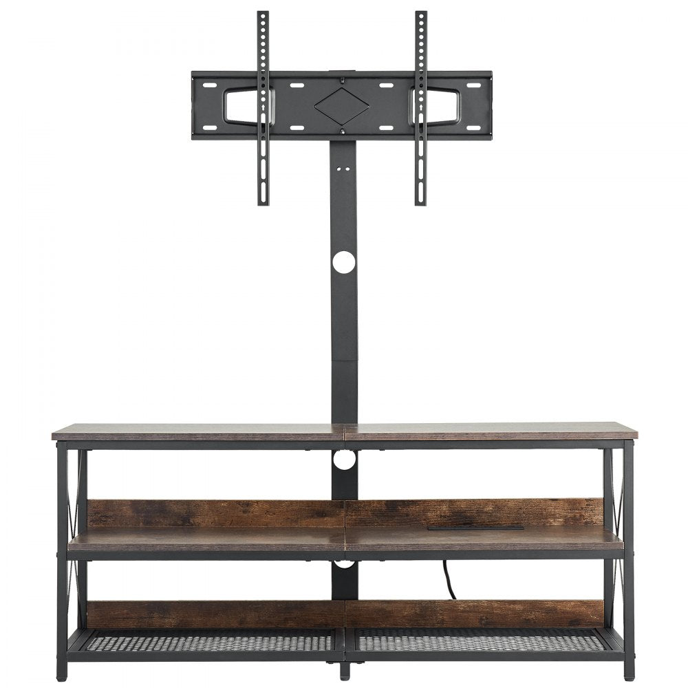 VEVOR 48" TV Stand with Mount for up to 75 in TVs, Entertainment Center with Power Outlet, Height Adjustable TV Console with Mount with 3 Tiers Open Storage Cabinets for Bedroom, Living Room, Browm