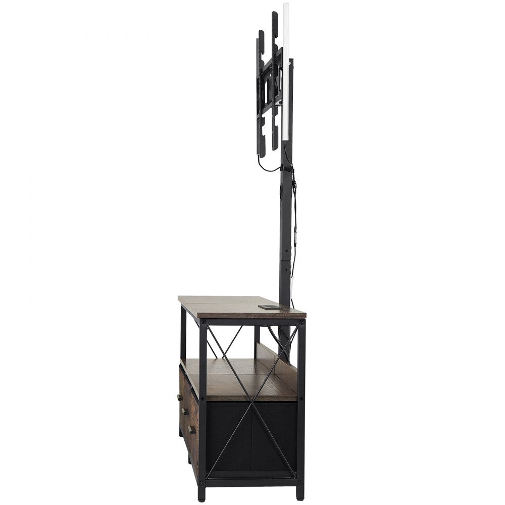 VEVOR 52" TV Stand with Mount for up to 75 in TVs, Entertainment Center with Power Outlet & LED Lights, Height Adjustable TV Console with Mount with 3 Drawers for Bedroom, Living Room, Brown